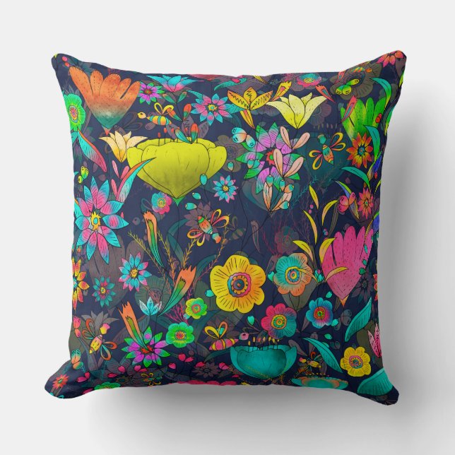 Colorful botanical pattern throw pillow (Front)