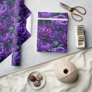 Colorful Botanical Peonies Print Wrapping Paper