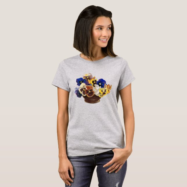 Colorful Bouquet of Pansies T-Shirt (Front Full)