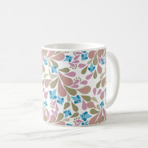 Colorful bouquets of retro flowers on white coffee mug