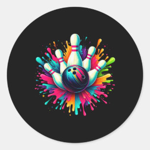 Colorful Bowling Game Day Bowling Cute Colorsplash Classic Round Sticker