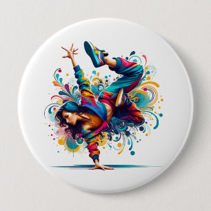 Colorful Breakdance Girl Art 4 Inch Round Button