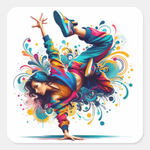 Colorful Breakdance Girl Art Square Sticker