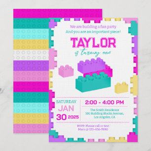 Colorful Bricks Building Blocks Birthday Party Invitation