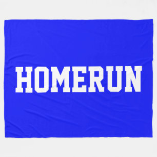 Colorful Bright Blue Sporty White HOMERUN Text Fleece Blanket