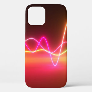 Colorful bright neon glowing graphic equalizer. Mu iPhone 12 Case