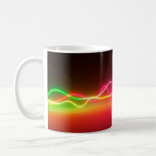Colorful bright neon glowing graphic equalizer. Mu Coffee Mug