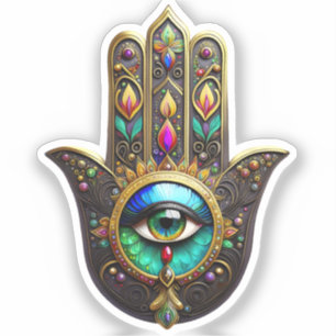Colorful Brown Gold Hamsa Rainbow Color Third Eye