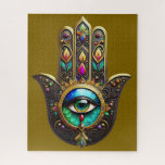 Colorful Brown Gold Hamsa Rainbow Color Third Eye Jigsaw Puzzle<br><div class="desc">You are viewing The Lee Hiller Photography Art and Designs Collection of Home and Office Decor,  Apparel,  Gifts and Collectibles. The Designs include Lee Hiller Photography and Mixed Media Digital Art Collection http://LeeHiller.com</div>