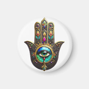 Colorful Brown Gold Hamsa Rainbow Color Third Eye Magnet