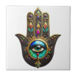 Colorful Brown Gold Hamsa Rainbow Color Third Eye Tile<br><div class="desc">You are viewing The Lee Hiller Photography Art and Designs Collection of Home and Office Decor,  Apparel,  Gifts and Collectibles. The Designs include Lee Hiller Photography and Mixed Media Digital Art Collection http://LeeHiller.com</div>