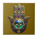 Colorful Brown Gold Hamsa Rainbow Color Third Eye Tile<br><div class="desc">You are viewing The Lee Hiller Photography Art and Designs Collection of Home and Office Decor,  Apparel,  Gifts and Collectibles. The Designs include Lee Hiller Photography and Mixed Media Digital Art Collection http://LeeHiller.com</div>