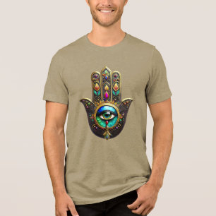 Colorful Brown Gold Hamsa Rainbow Color Third Eye Tri-Blend Shirt