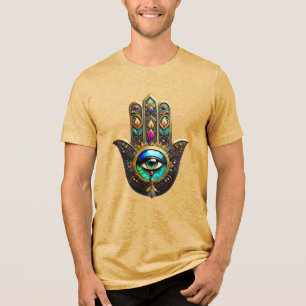 Colorful Brown Gold Hamsa Rainbow Color Third Eye Tri-Blend Shirt