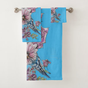 Colorful Budgie Budgerigar Rose Blue Towel Set