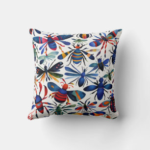 Colorful Bugs Whimsical watercolor Insects Art  Throw Pillow