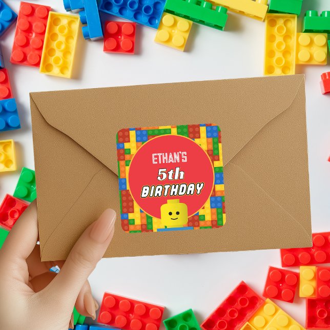 Colorful Builder Themed Birthday Kids Party Square Sticker (Creator Uploaded)