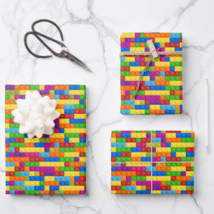 Colorful Building Block Pattern Wrapping Paper Sheet