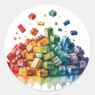Colorful Building Blocks Explosion Birthday Party Classic Round Sticker