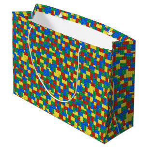 Colorful Building Brick Toy Block Pattern Large Gift Bag
