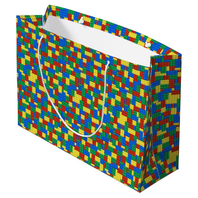 Colorful Building Brick Toy Block Pattern Large Gift Bag (Back Angled)