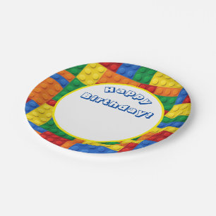 Colorful Building Bricks Blocks Birthday Party Paper Plate