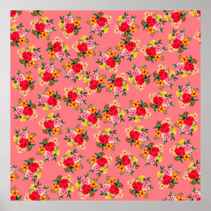 Colorful bunch of flowers with pinky backgroundart poster