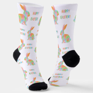Colorful Bunnies Pattern With Happy Easter Text Socks