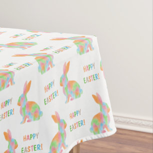 Colorful Bunnies Pattern With Happy Easter Text Tablecloth