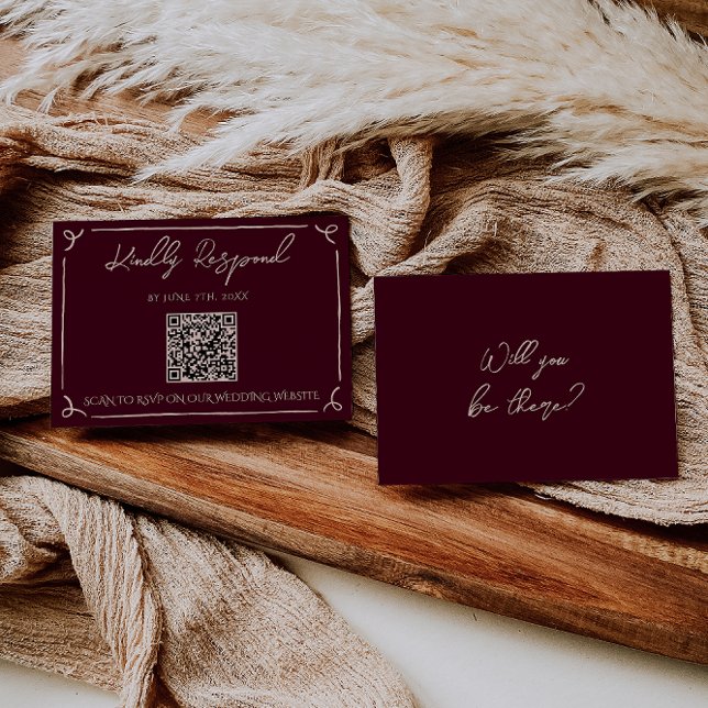 Colorful Burgundy QR Code Hand Written Wedding RSVP Card (Creator Uploaded)