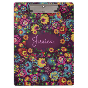 Colorful Busy Floral Pattern Purple Personalised Clipboard