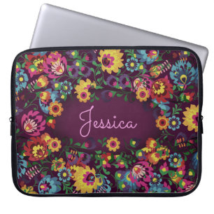 Colorful Busy Floral Pattern Purple Personalised Laptop Sleeve