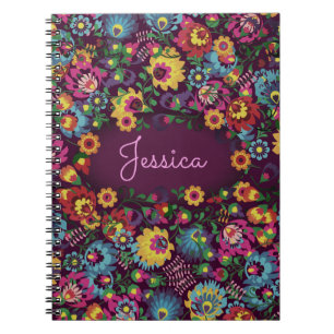 Colorful Busy Floral Pattern Purple Personalised Notebook