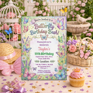 Colorful Butterflies 11th Birthday Bash Invitation