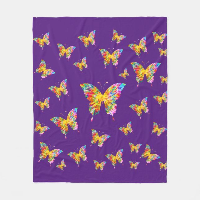 COLORFUL BUTTERFLIES ABSTRACT  FLEECE BLANKET (Front)