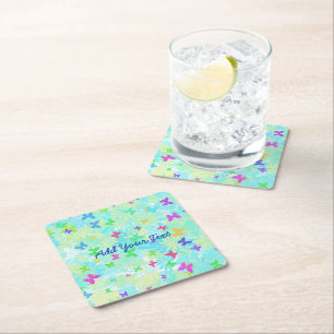 Colorful Butterflies and Daisies by Shirley Taylor Square Paper Coaster