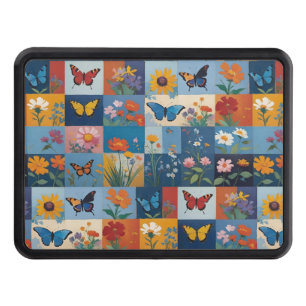 Colorful Butterflies And Wildflowers Patchwork Trailer Hitch Cover