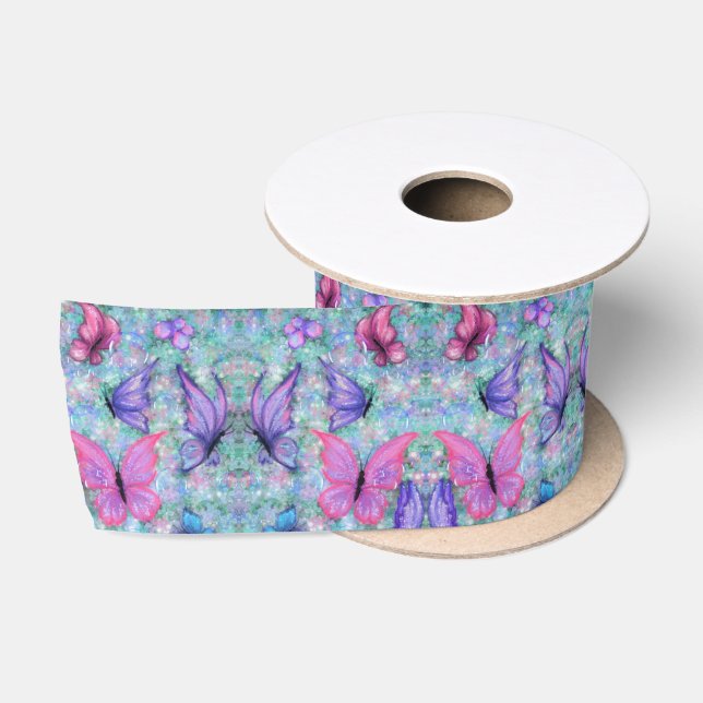 Colorful Butterflies Flying - Joy Satin Ribbon (Spool)