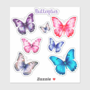 Colorful Butterflies Pink Blue Purple Vary Sizes