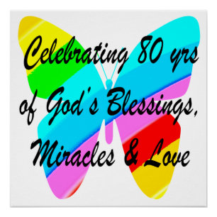 COLORFUL BUTTERFLY 80TH BIRTHDAY POSTER