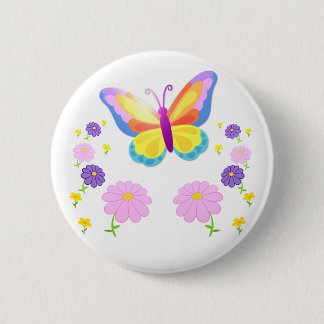 Colorful Butterfly and Flowers Button Badge