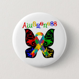 Colorful Butterfly Autism Awareness 2 Inch Round Button