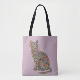 Colorful Butterfly Cat Lover Silhouette Art Mauve Tote Bag
