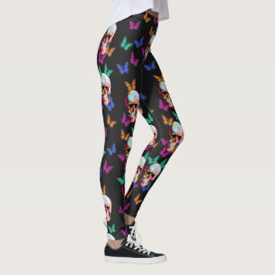 Colorful Butterfly Gothic Sugar Skull Leggings