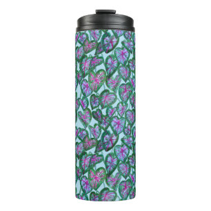 Colorful Caladiums Watercolor Leaf Pattern Pink Thermal Tumbler