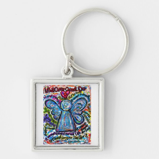 Colorful Cancer Cannot Angel Art Keychain Pendant (Front)