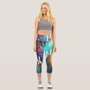 Colorful candlestick chart abstract painting capri leggings