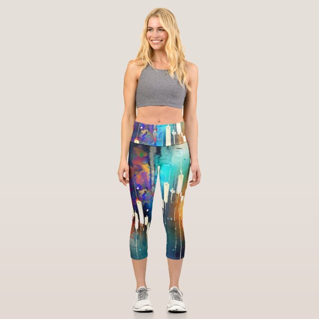 Colorful candlestick chart abstract painting capri leggings (Front)