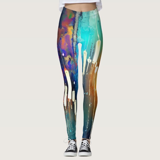 Colorful candlestick chart abstract painting leggings (Front)