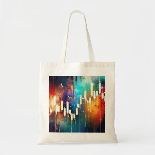 Colorful candlestick chart abstract painting tote bag